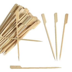 100-Pack Bamboo Skewers 6" Natural Paddle Shaped - Eco Friendly Wooden Cocktail Picks for Appetizers Fruit Kabobs & Party Platter Displays